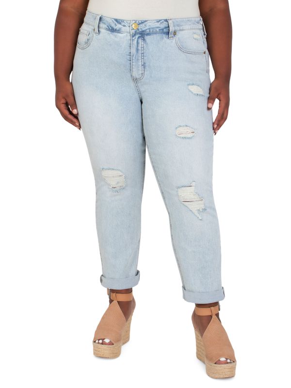 Seven7 Plus High-Rise Distressed Jeans